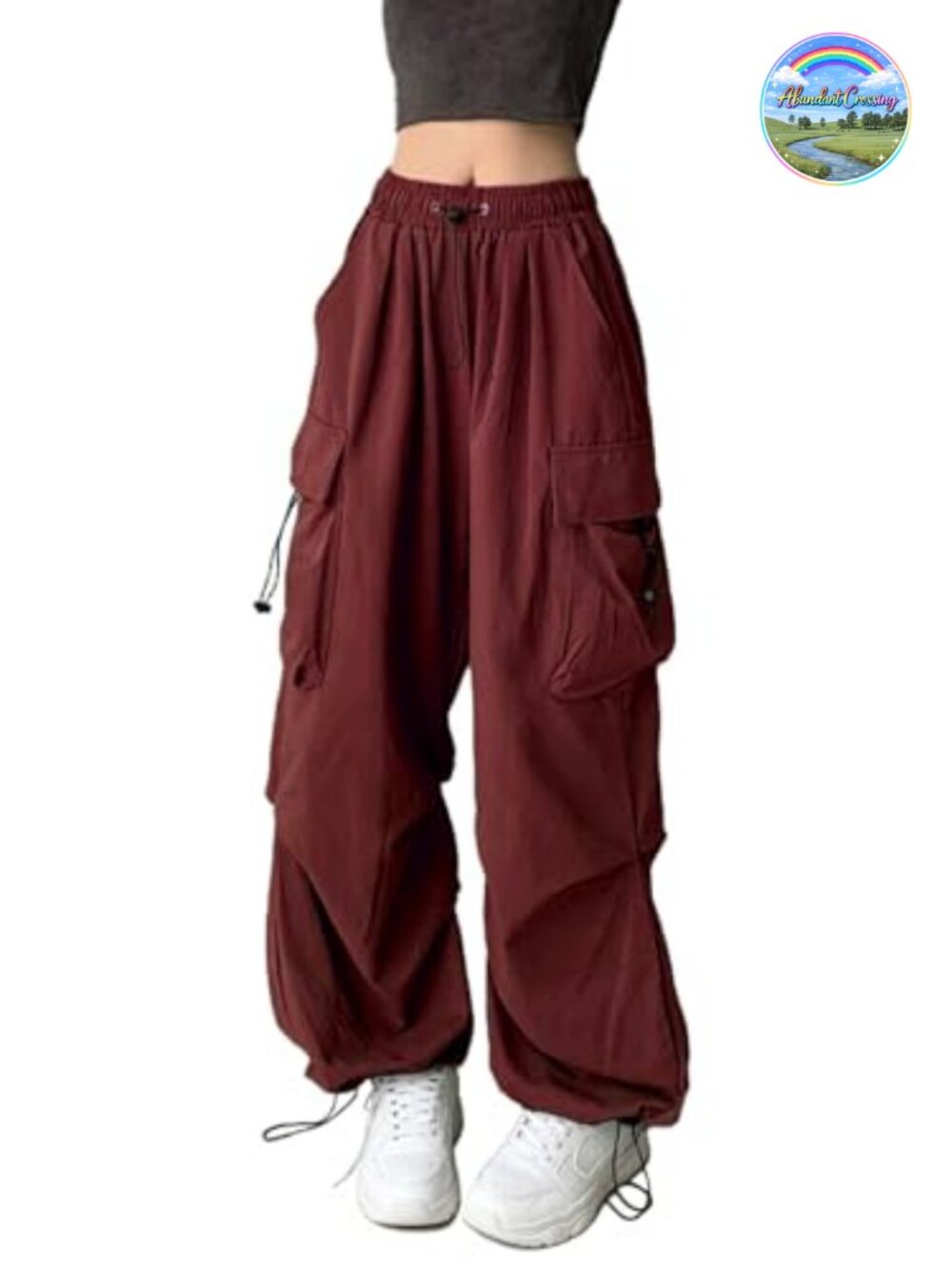 High Waisted Parachute Cargo Pants for Women with Pockets Drawstring Wide Leg